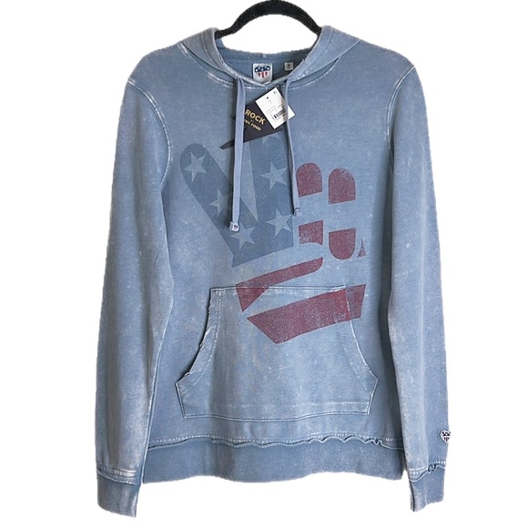 Women’s Junk Food Peace Sign Hoodie American Flag Sweatshirt Long Sleeve Small - Picture 10 of 10